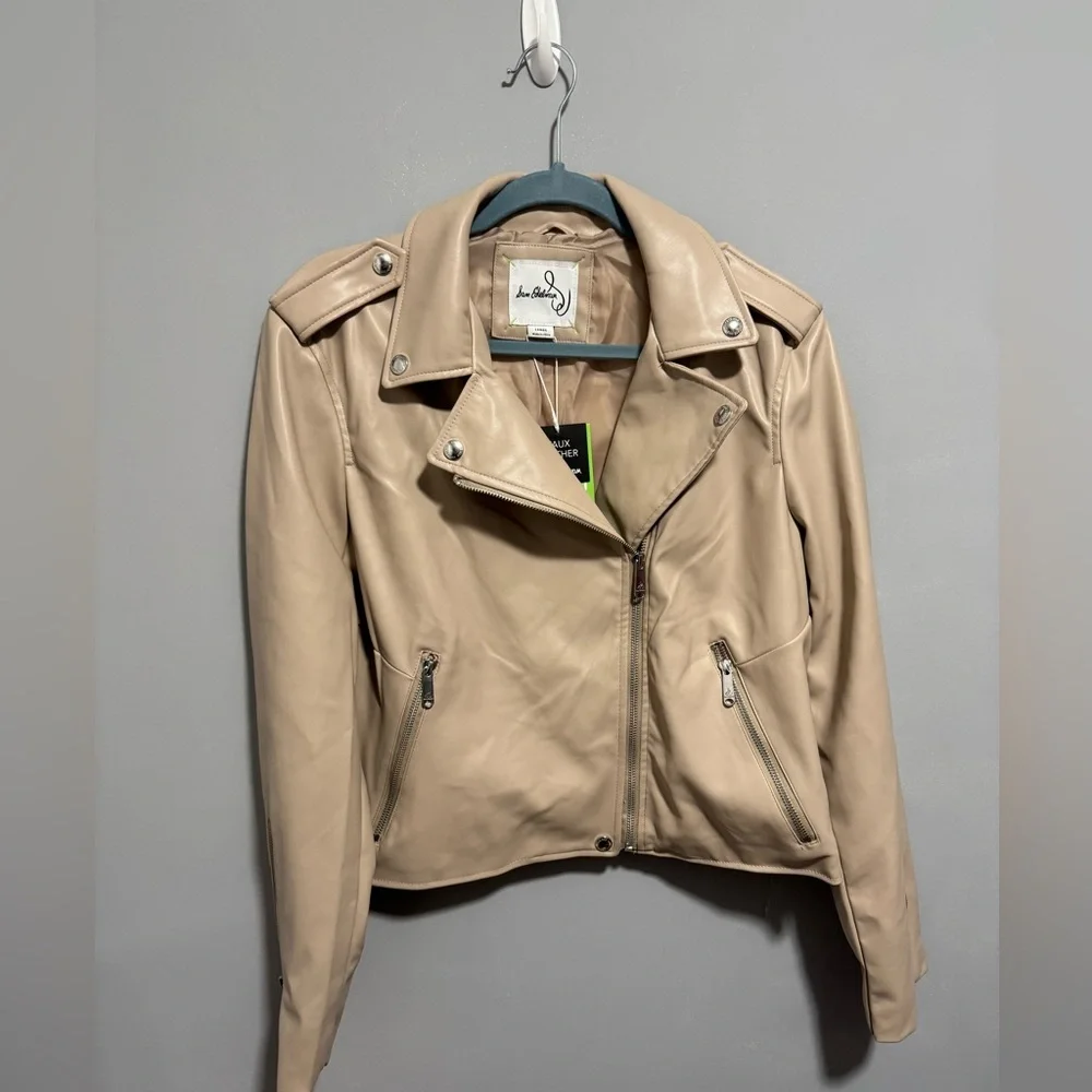 NWT-Sam Edelman Tan Faux Leather Moto Jacket. Size L